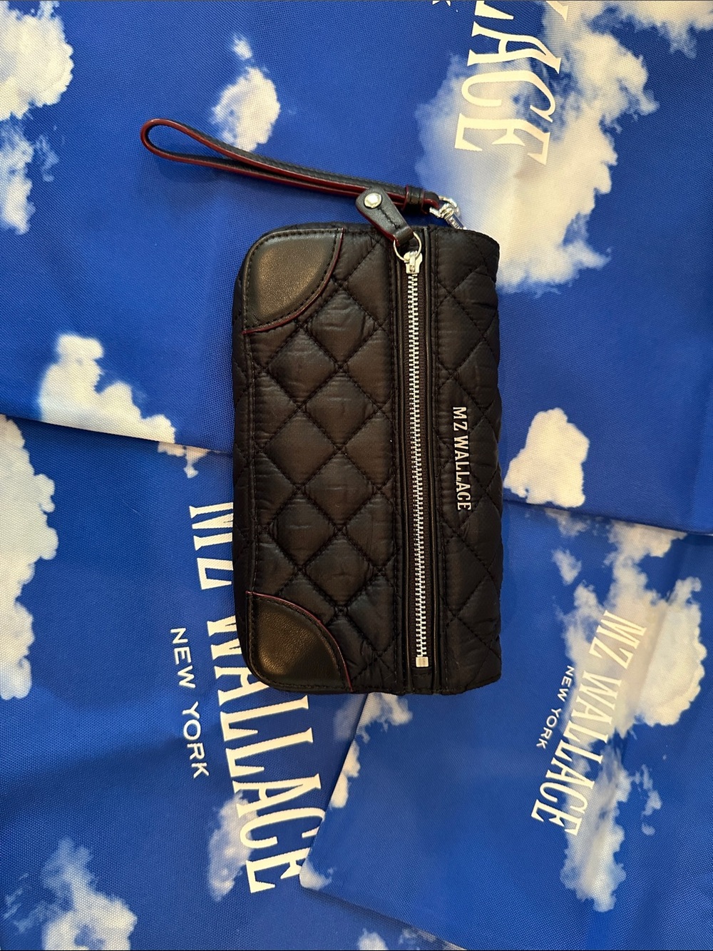 MZ Wallace Quilted Black Wristlet with Silver Zip